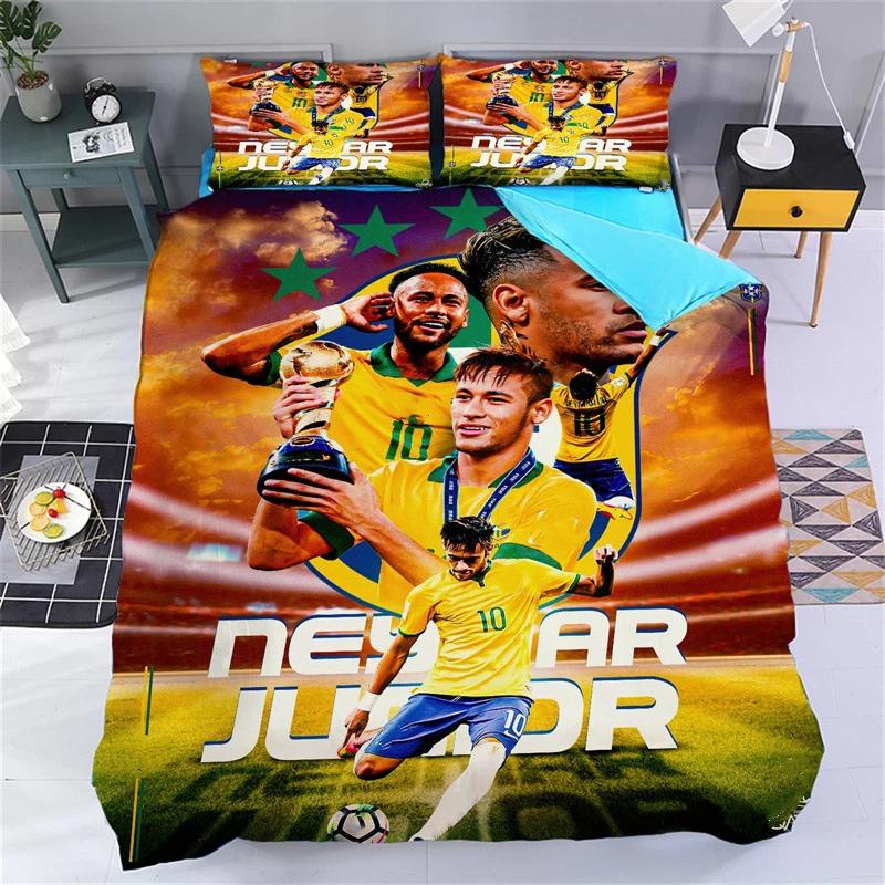 Ensemble de literie Thème Football Neymar pour Garçons Housse de couette en duvet Taie d'oreiller Multi-tailles Décoration de literie, Lavable en machine 135X200CM-2PCS