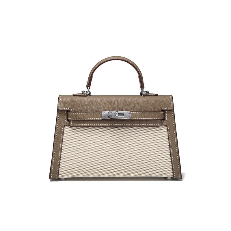 Womens Vintage-Style Canvas Leather Crossbody Bag Medium Size Casual Shoulder With Lock