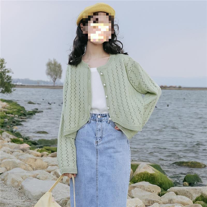 Women's Lightweight Knit Cardigan - Spring 2026 New Style, Solid Color, Gentle Sun Protection, Hollow-Out Design.