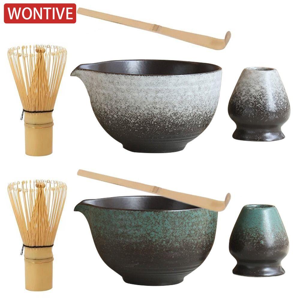 1/4/5PCS New Bamboo Ceramic Japanese Matcha Tea Set Reusable Food Grade Matcha Stirring Brush Safe Green Tea Whisk