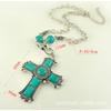 Vintage Cross Pendant Necklace Men Women Turquoise-Inlaid Alloy Snake Chain Statement Jewelry
