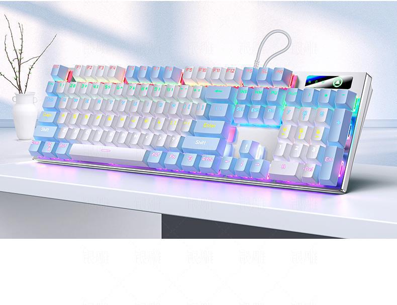 Silver Carving Mechanical Keyboard Set: 87/104 Keys, Blue/Black Clicky Switches, Mouse & Headset for Wired Esports Gaming
