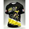 Men France Cycling Tour Bicycle Rider Print Short Sleeve Crew Neck Casual Breathable Sports Jersey