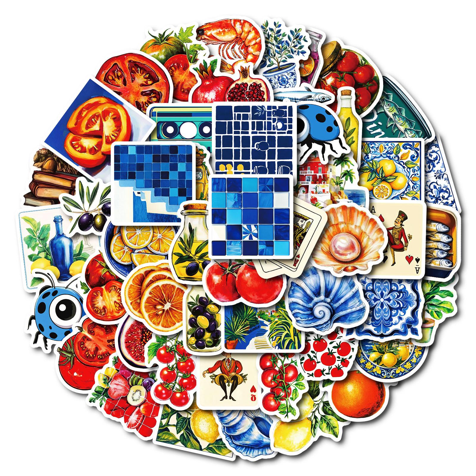 

50 фруктовых наклеек в средиземноморском стиле для багажа, ноутбука, Ledger