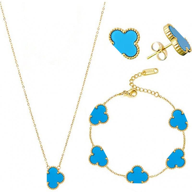Ensemble de bijoux chanceux trèfle à quatre feuilles: Collier, Bracelet et Boucles d'oreilles Puces