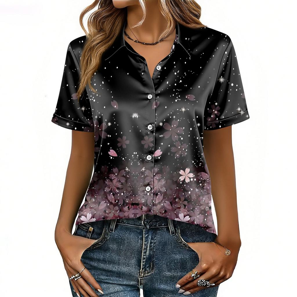 Dames satijnen blouse met korte mouwen, zijden tops, blouses met knoopsluiting, zakelijke casual outfits