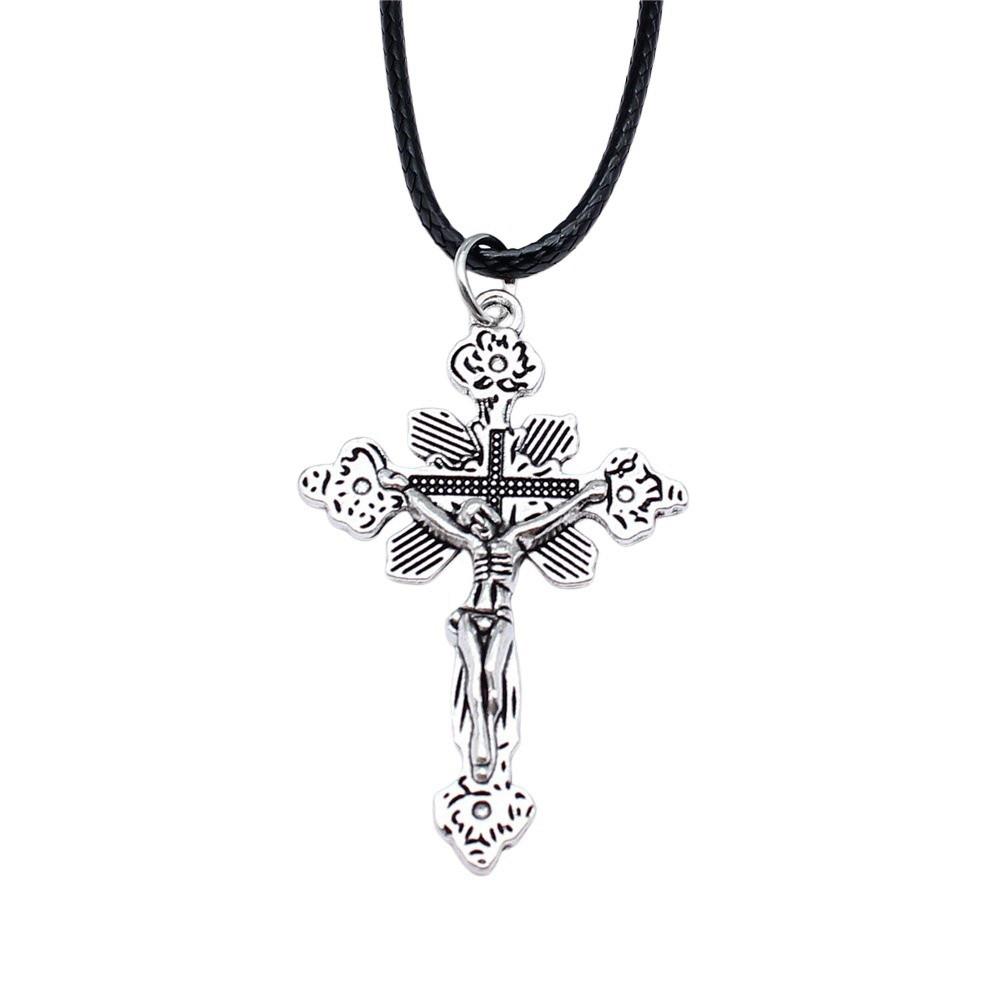 Ankh Cross Pendant Necklace Ancient Egyptian Symbol Gothic Jewelry With 45cm Leather Chain