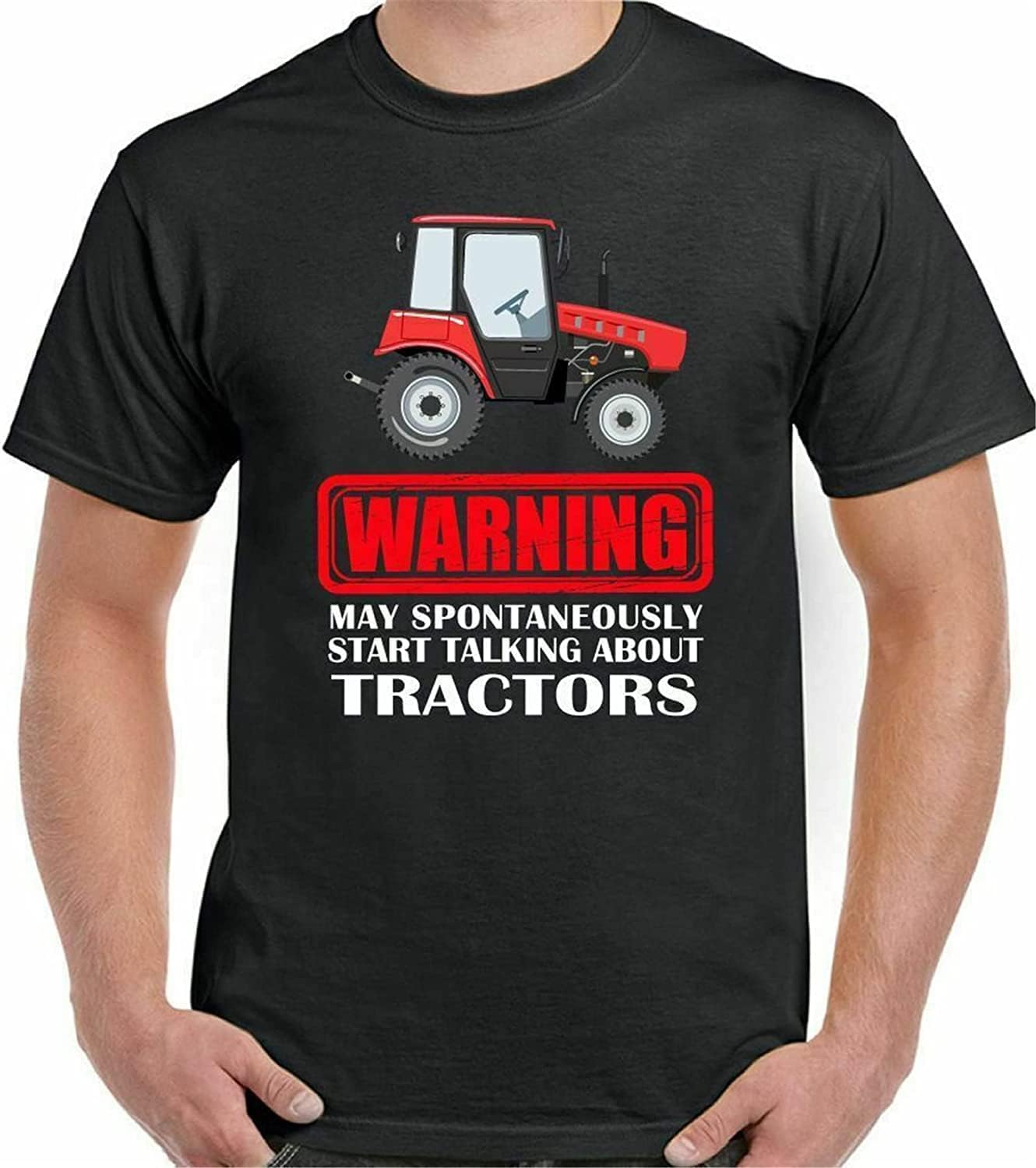 Gown Tractor T-Shirt Farmer Mens Warning May Spontaneously Start Talking About Funny Black XL чёрный