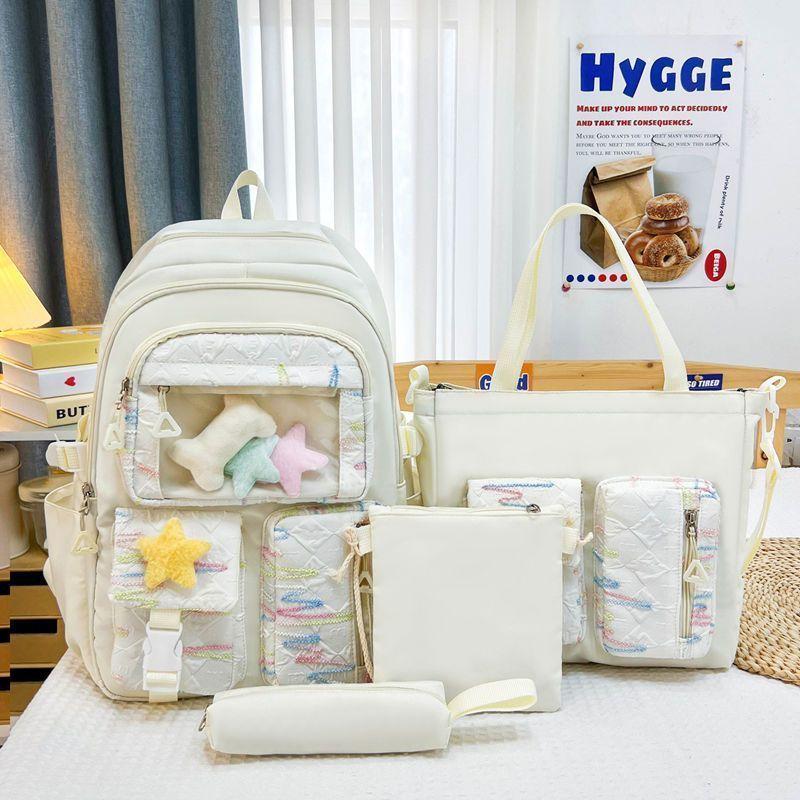 4pcs Backpack Set  Girl  Boy Cute Anti Splash Water  Elementary School Backpack Large Capacity Backpack for Junior High School Students