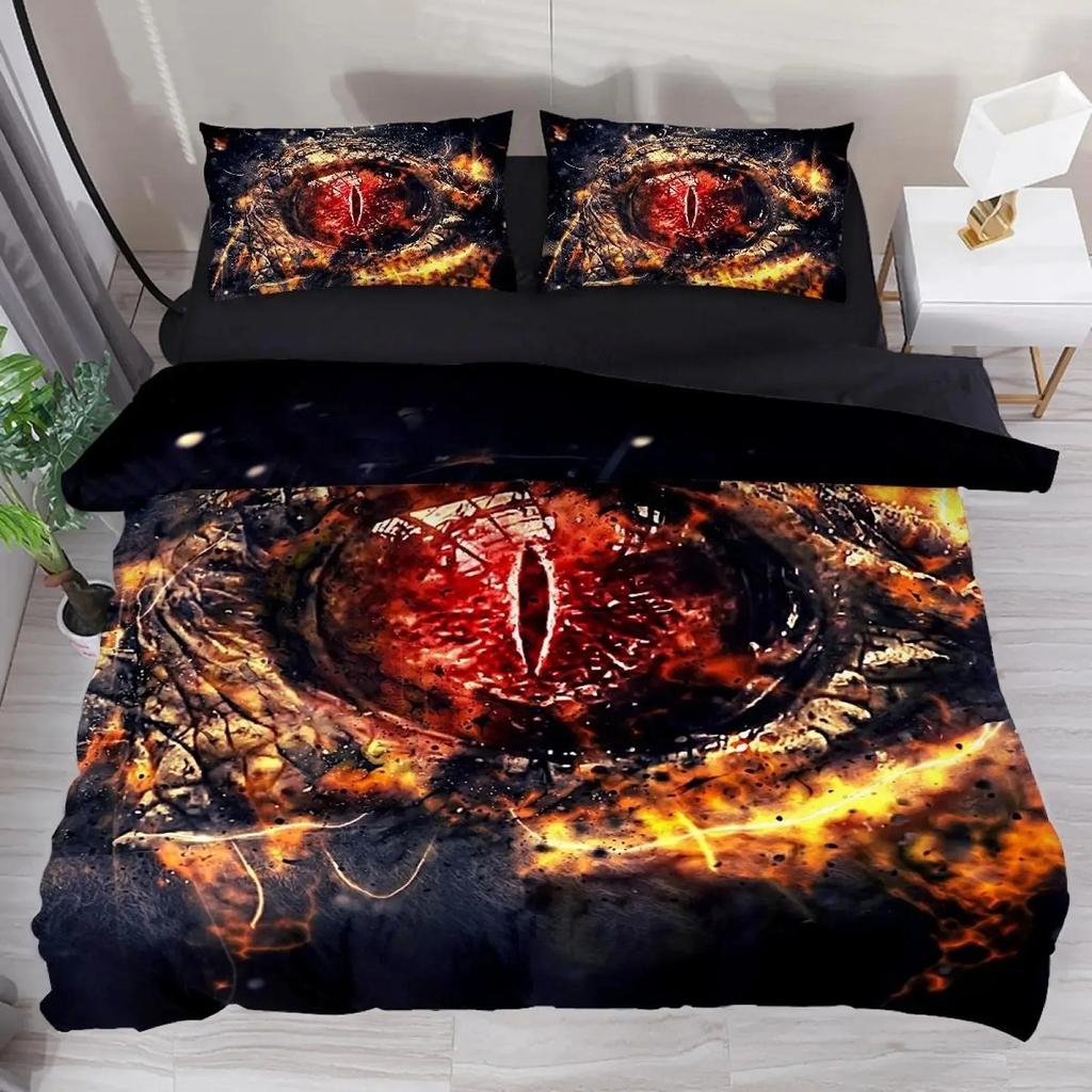 Yellow Eye Of Black Dragon Duvet Cover Set Fantasy Dragon Large Monster Gothic Bedding Sets Dragon Eyes Comforter Cover