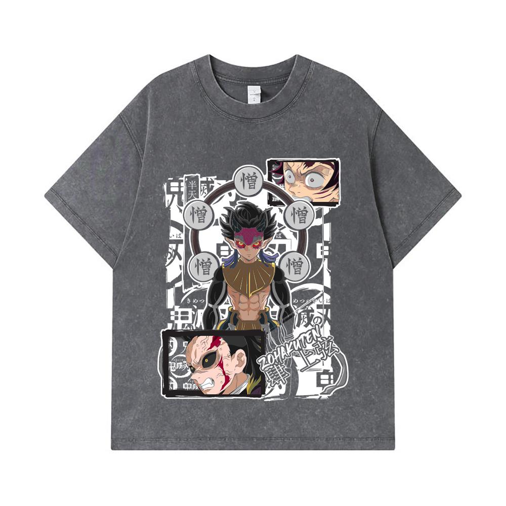 275 GSM Washed T-shirts 100% Cotton Demon Slayer V106 Zohakuten Print Unisex Heavy Cotton T Shirt