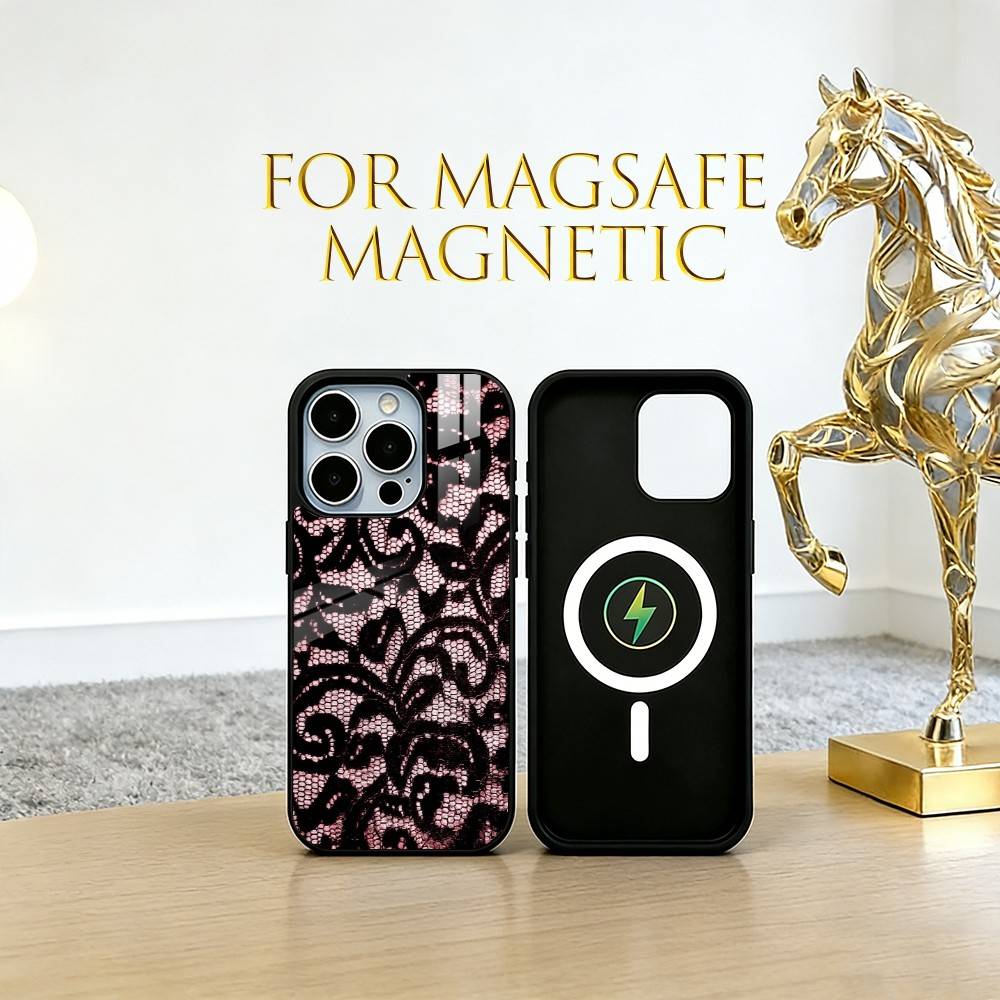 Vintage Lace Phone Case For Phone Case For iPhone17,16,15,14,13,12,11 Plus,Pro Magnetic For Magsafe Wireless Charging