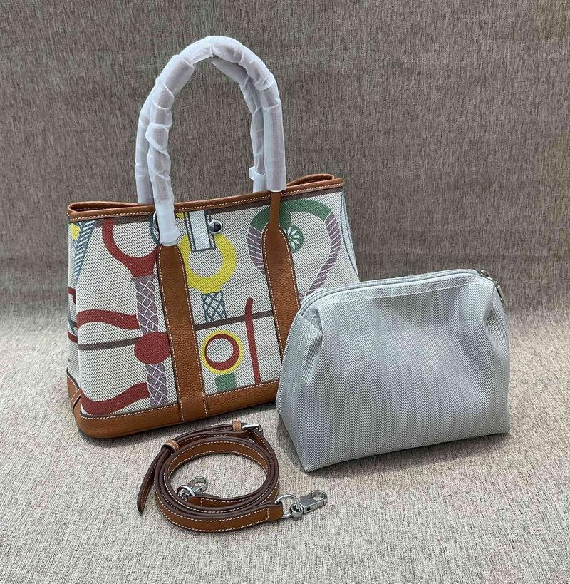 Νέα τσάντα από γνήσιο δέρμα, κορυφαία στρώση από δέρμα αγελάδας TOGO με πάνινη τσάντα κήπου, τυπωμένη τσάντα