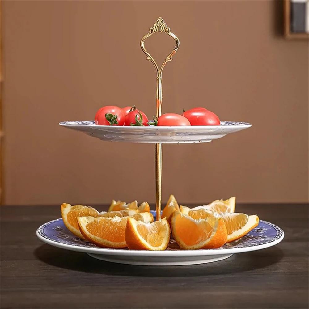 British Glaze Tableware Storage Plate Kitchen Supplies Double Layer Double Cake Fruit Plate Holiday Party Party Home Decoration