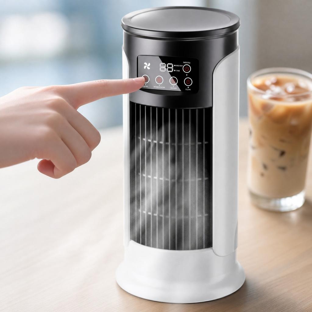 Portable Evaporative Cooler with Humidifier and Timer for Home Desk