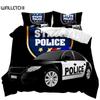 Police Car Duvet Cover Black Policeman Car Twin Bedding Set Cartoon Vehicle Comforter Cover Red Cop Lights Polyester Quilt Cover