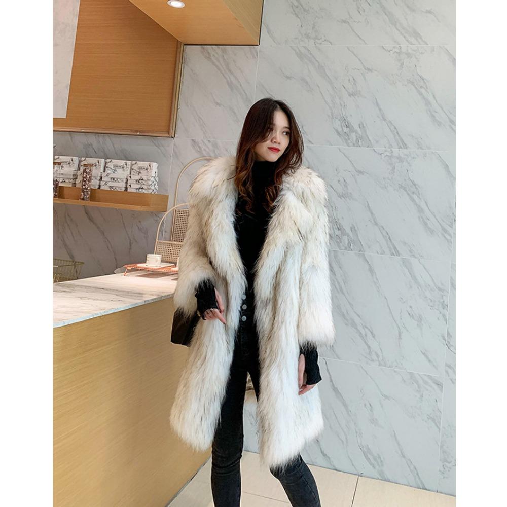 Women's New Raccoon Fur Jacket Women's Long Fox Hair Suit Collar Fur Coat Loose Casual Trench Coat