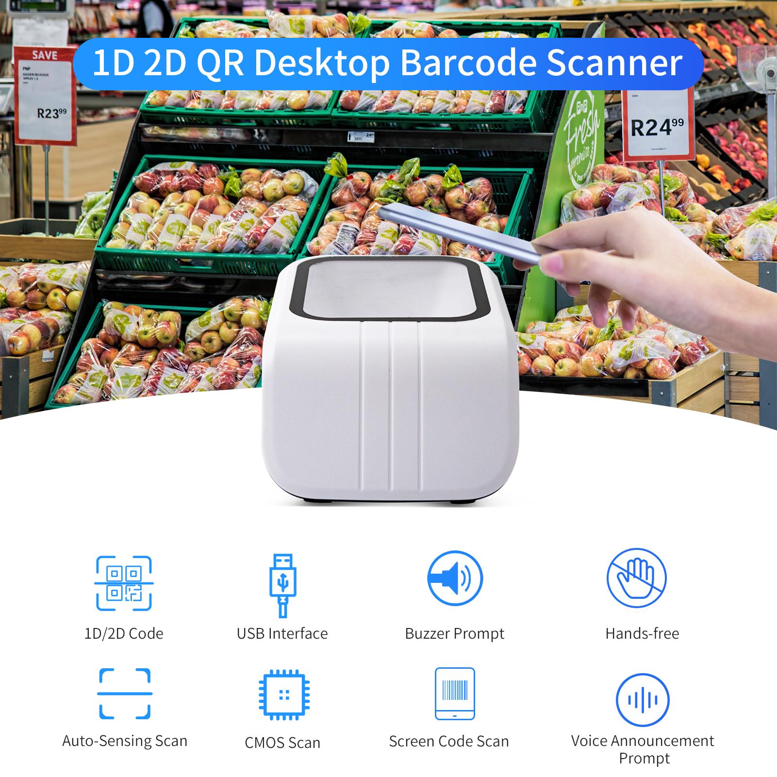 

1D 2D QR Barcode Scanner Platform with Voice Announcement Prompt USB Wired Bar Code Reader Hands free CMOS Image Sensor белый