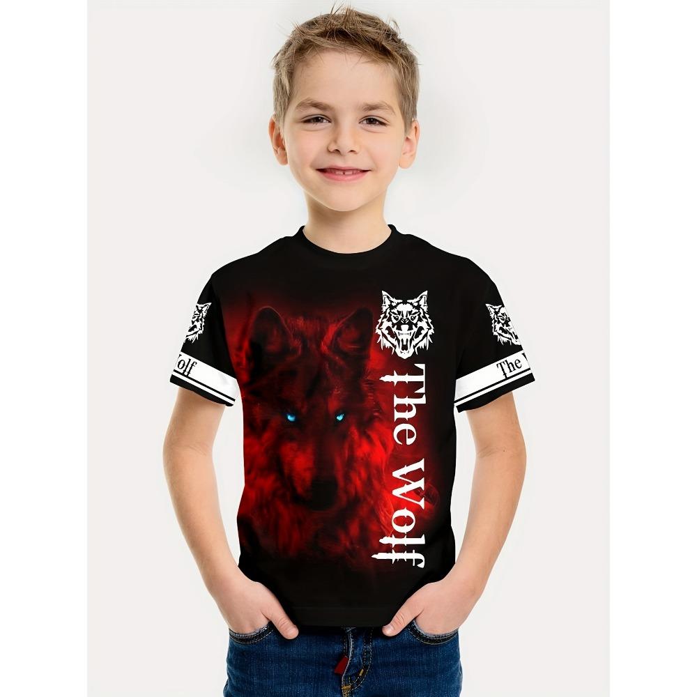 Kids Clothing Boy T-shirt Top Short Sleeve Cool 3D Animal Wolf Print Kids Summer Clothes Stylish Streetwear Round Neck Girl Clothes
