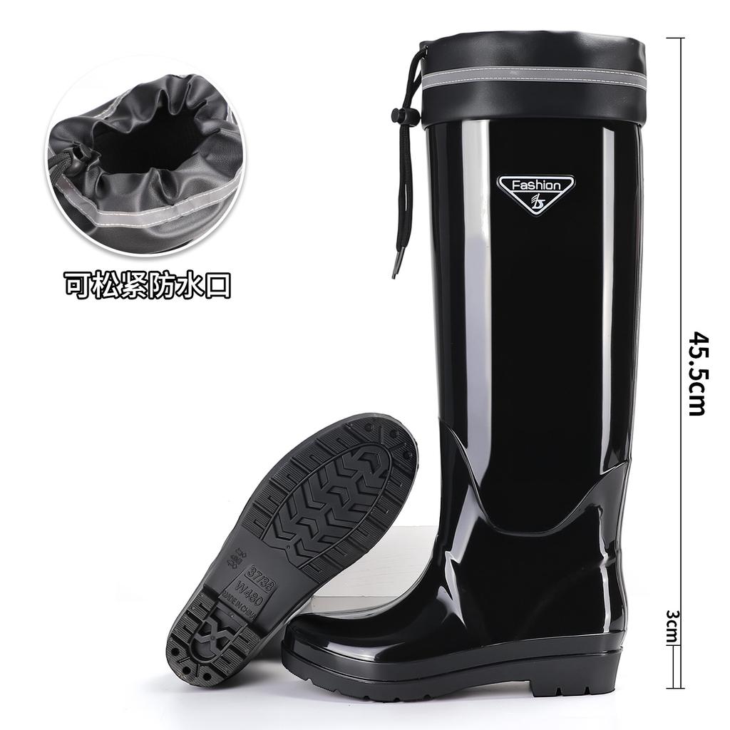 Extra high rain shoes women's adult 42cm knee rain boots anti-skid fashion velvet rice transplanting rubber shoes
