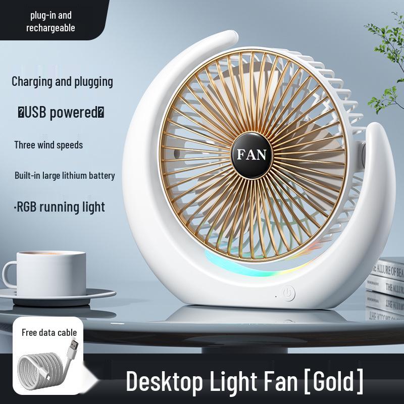 Portable USB Desktop Fan with U-shaped LED Light for Strong Wind Circulation