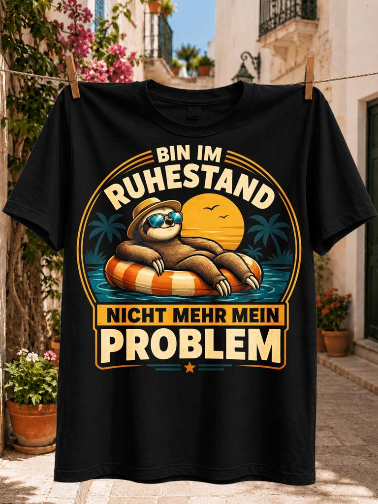 Sloth Relaxing In Swim Ring At Sunset Palm Trees And Gerunisex Bin Im Ruhestand Humor Text Unisex All Unisex All Tshirt