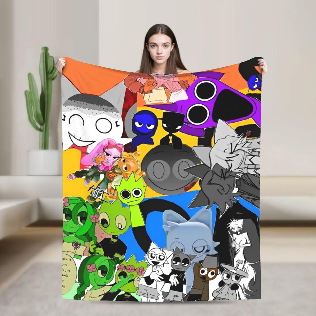 Sprunki Game Cartoon Warm Blanket Travel Plush Throw Blanket Novelty Outdoor Flannel Bedspread Sofa Bed Cover