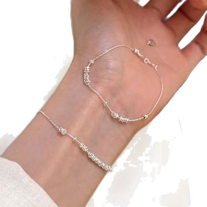 Silver Flying Disc Bead Bracelet: Elegant Korean Style with Versatile Design