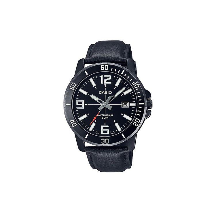 Casio Standard Series Classic Minimalist Stylish 50M Waterproof Quartz Movement Leather Strap Watch Men Watches Black MTP-VD01BL-1BV Black Strap