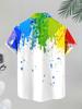 New Men'S Casual White Base Rainbow Splatter Print Shirt, Men'S White Base Rainbow Gradient Splatter Print Short Sleeve Shirt, Featuring White As The