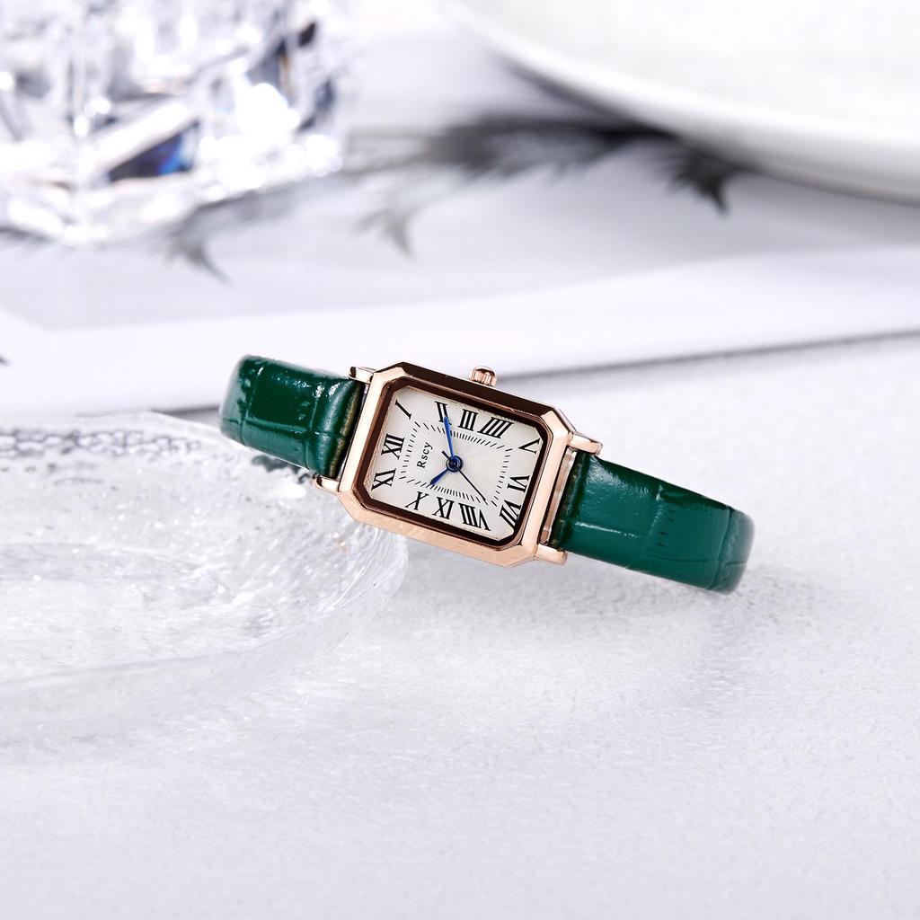 RSCY Retro Small Square Leather Strap Women's Waterproof Quartz Watch
