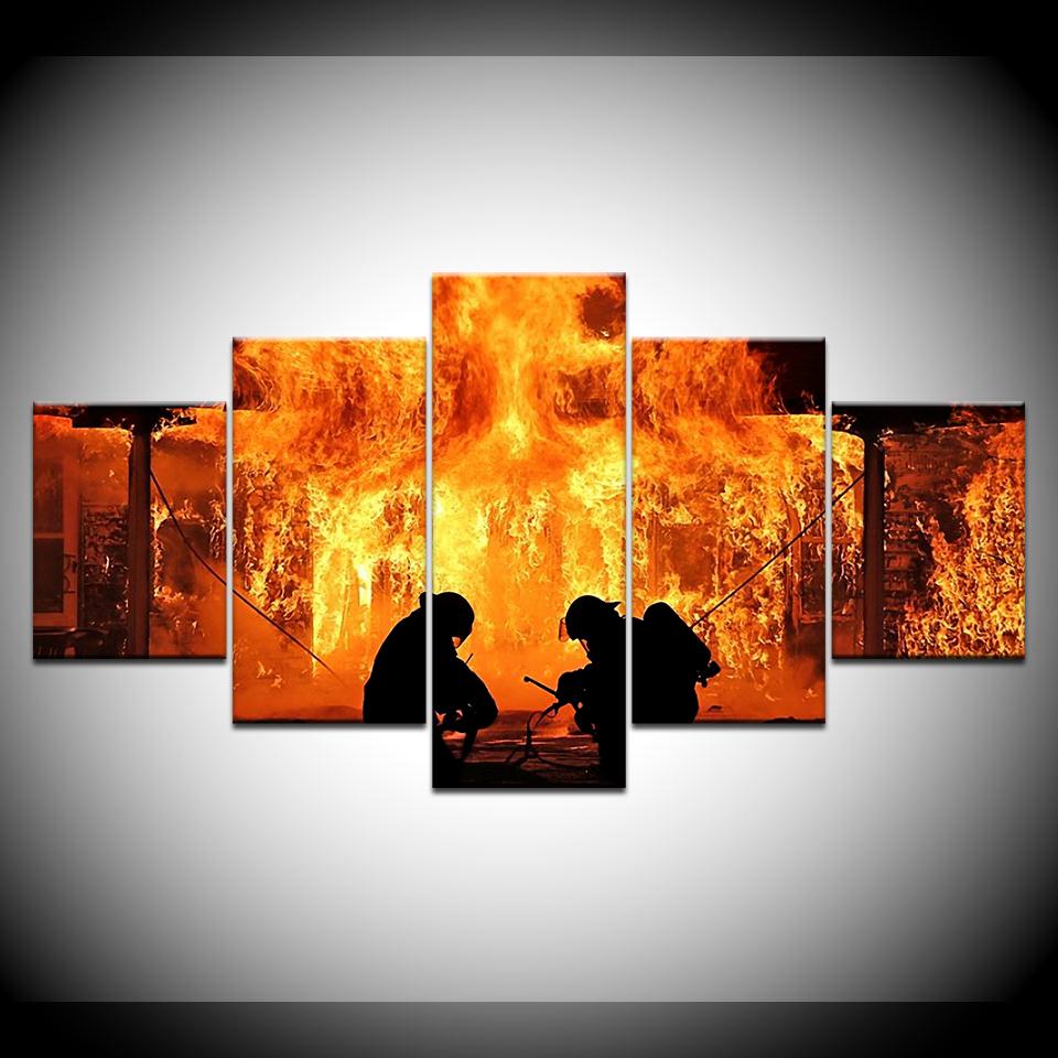 Feuerwehrmann Leinwand 5 Panels Tapeten modern Modulare Poster Kunst Leinwandbild für Wohnzimmer Heimdekor