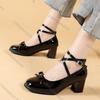 Fashion Comemore Black Brown Retro Cross-Tie Pumps Casual Summer Round Toe Shoes Ladies Sweet Fashion Woman Bow Heeled Mary Janes Shoes