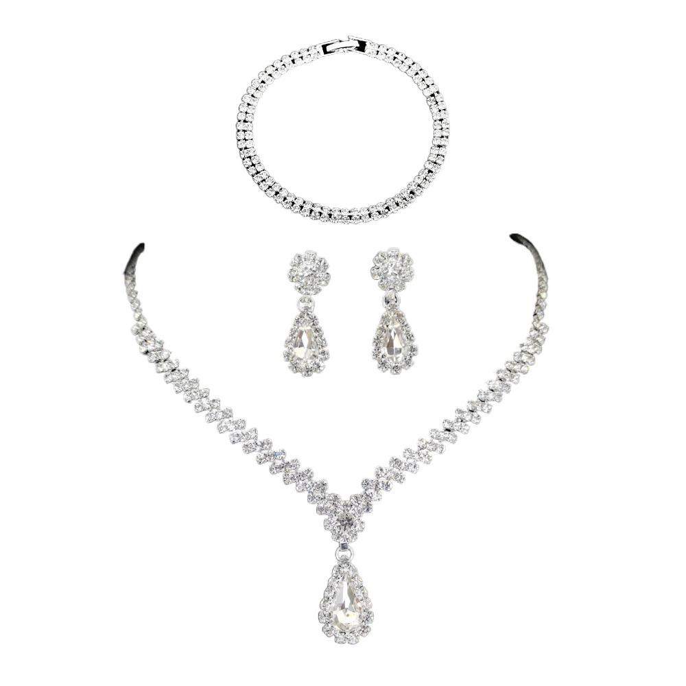 

Zinc Zinc Alloy Necklace Earnail Set Shiny Luxury Bracelet Dangle Earrings Wedding Rhinestone Set Holiday белый
