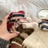Women's Plush Mid-Calf Socks: Retro Striped, Velvet-Lined, Faux Mink Fur, Warm Autumn/Winter Style.