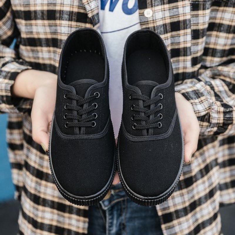 

Мужские ленивые туфли из чистой черной ткани, мужская обувь, дышащая модная обувь, мужские весенние полностью черные парусиновые туфли для мужчин 38