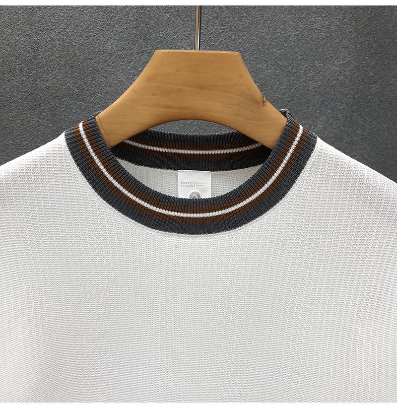 Summer Men's White Striped Short-Sleeve Knit Top