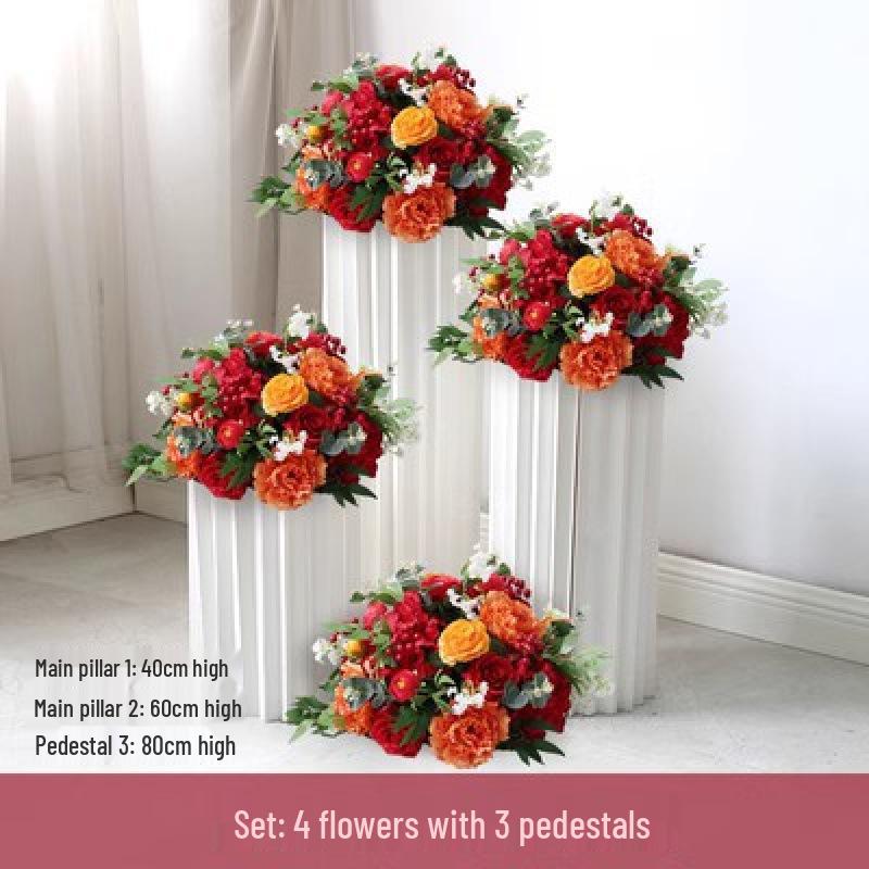 Artificial Flower Column Wedding Decorations with Car Delivery Ceremony and Roman Style Welcome Board