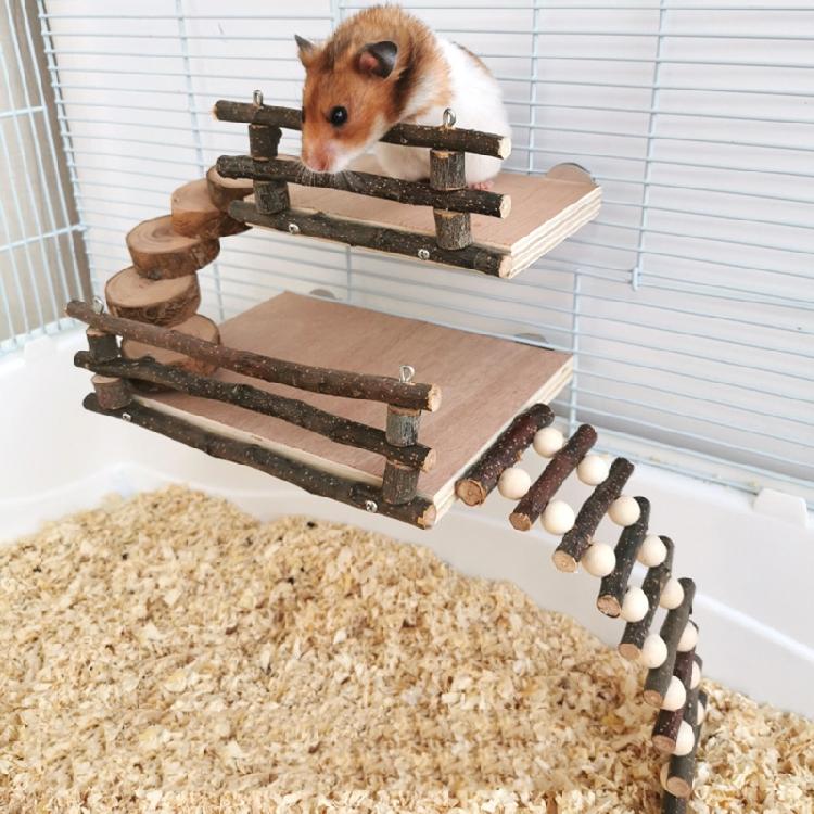 Hamster Wood Playground Platform with Ladder Stairs Chew Toy for Rat Gerbil