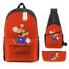 Animation Backpack, Super Mary Primary School Student Print Children'S Backpack Satchel Pencil Case Three-Piece Set