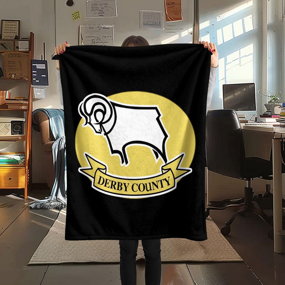 Derby County FC Logo Printed Flannel Blanket, Soft Throw for Bedroom Sofa, Washable,soccer Fan Merchandise, Great Gift.
