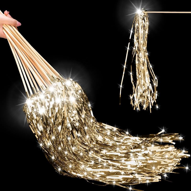 48 Pcs Lighted Wedding Wands LED Tinsel Wands Light up Streamers for Wedding Send off and Exits Baby Shower Birthday Party Favors(Champagne)