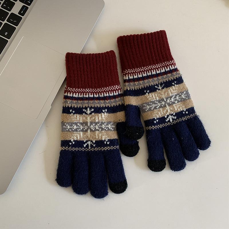 Christmas Wind Gloves Snowflakes Winter Women Cute Warm Winter Cycling Plus Velvet Thickened Cycling Driving Touch Screen