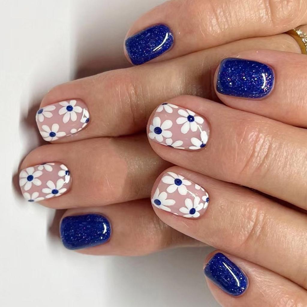 Quadratische Aufdrücknägel Blume Falsche Nägel Klebenägel Künstliche Acrylnägel 24 Stück Aufklebenägel für Frauen Mädchen