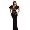 European & American Handmade Rhinestone V-Neck Bandage Patchwork Party Gown