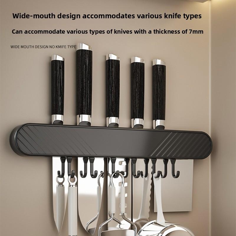 Multifunktionaler Hakenleisten-Messerhalter, Wandmontage für Zuhause, Bohrloser Küchen-Aufbewahrungsständer mit Haken, Geschirr-Aufbewahrungsregal