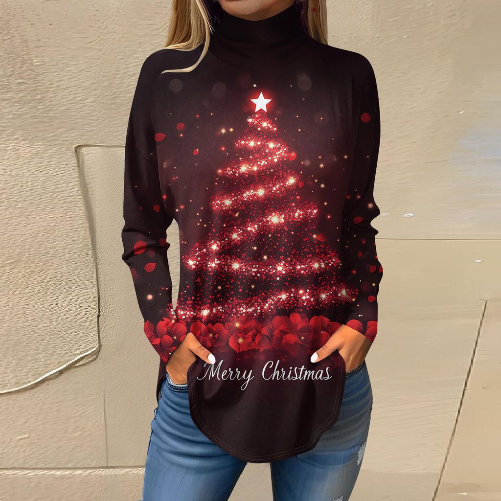 Cămăși de toamnă casual cu mânecă lungă Hanorac cu imprimeu vintage Pulover cu gât înalt