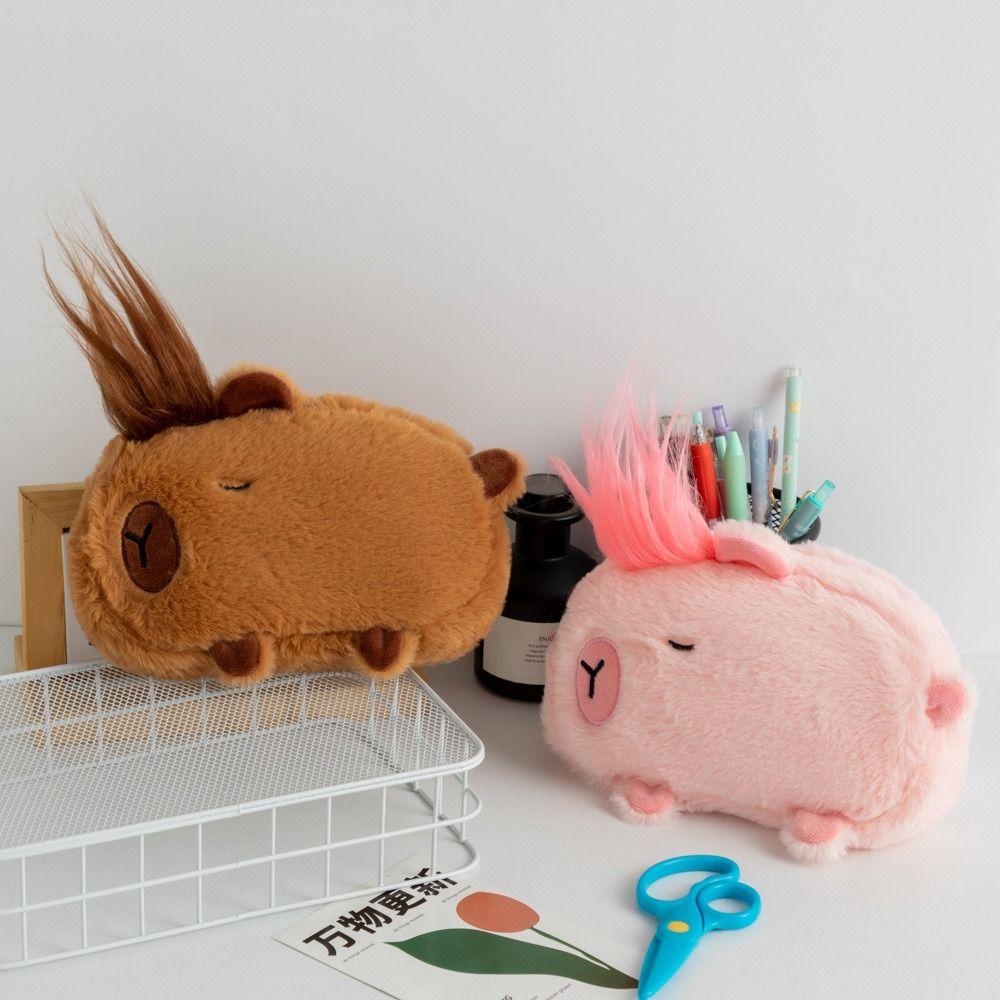 

Velvet Pen Bag Capybara Pen Storage Bag Multifunctional Pencil Box School Office Supplies коричневый