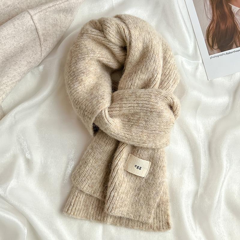 Korean Version Of The New Versatile Warm Solid Color Knitted Scarf With Wool Yellow-Green Cute Little Scarf Women