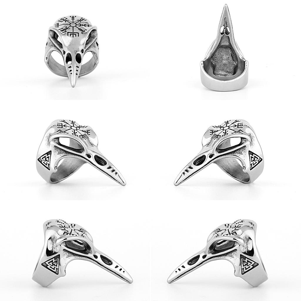 Retro Nordische Mythologie Odin Rabe Edelstahl Großer Ring für Männer Punk Gothic Edgy Zirkon Biker Accessoires Cosply Cooles Geschenk
